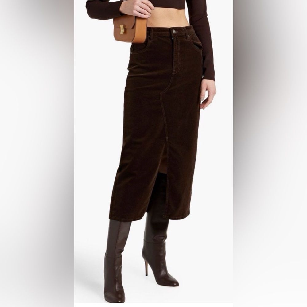 Frame Corduroy Midaxi Skirt in Espresso Brown 26 - Picture 2 of 8